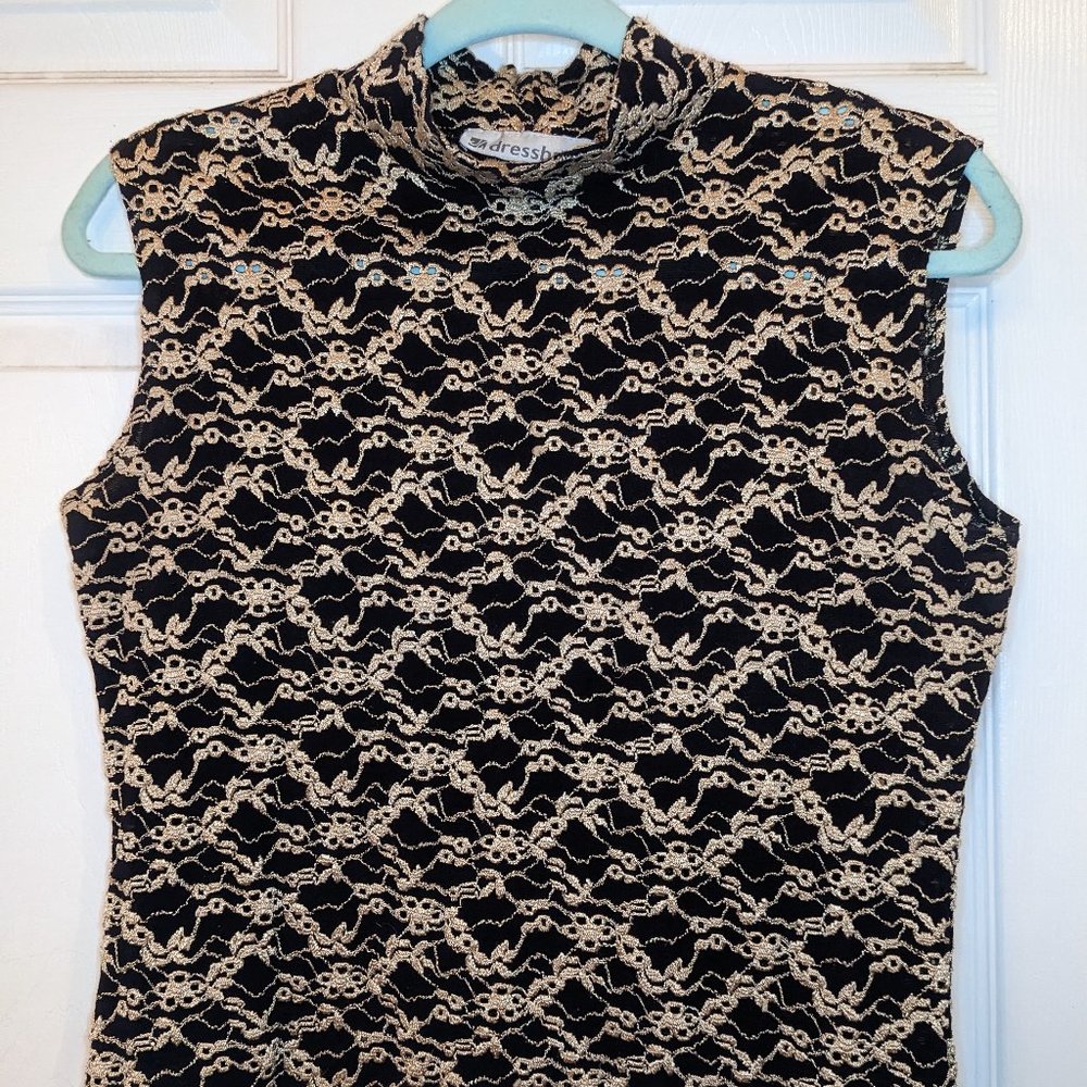 Black and Gold lace mock turtleneck cami camisole